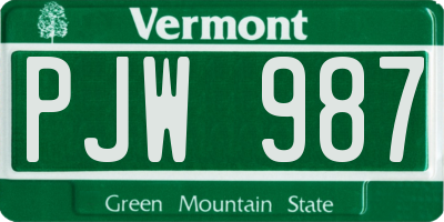 VT license plate PJW987