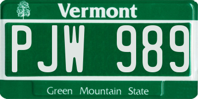 VT license plate PJW989