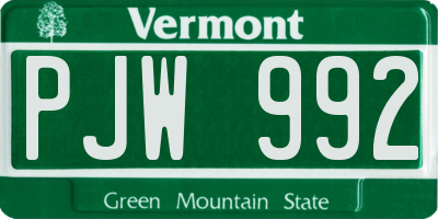 VT license plate PJW992