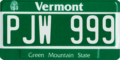 VT license plate PJW999