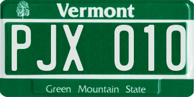 VT license plate PJX010