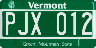 VT license plate PJX012