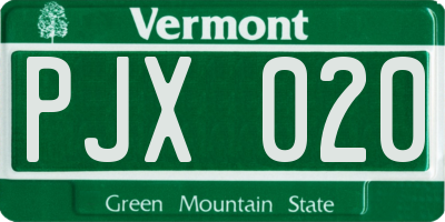 VT license plate PJX020