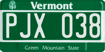 VT license plate PJX038