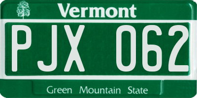 VT license plate PJX062