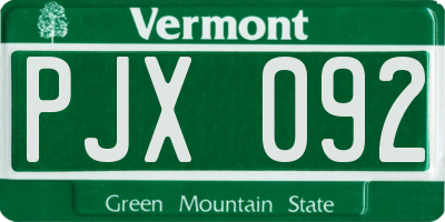 VT license plate PJX092
