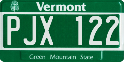 VT license plate PJX122