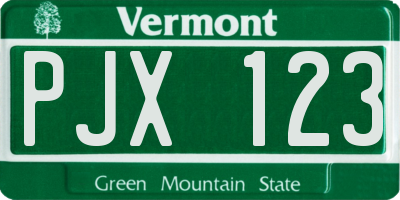 VT license plate PJX123
