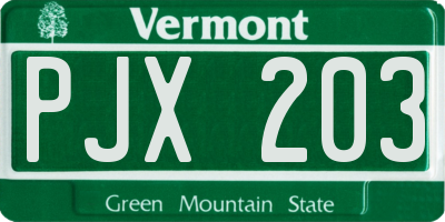 VT license plate PJX203