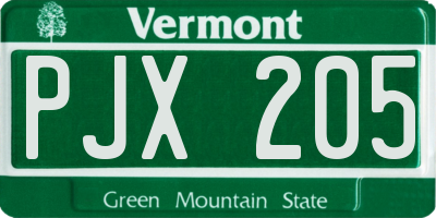 VT license plate PJX205