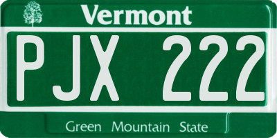 VT license plate PJX222