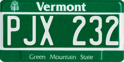 VT license plate PJX232