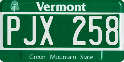 VT license plate PJX258