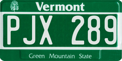 VT license plate PJX289