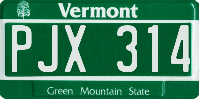 VT license plate PJX314