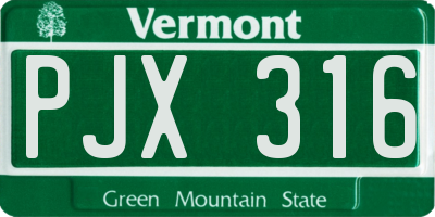 VT license plate PJX316