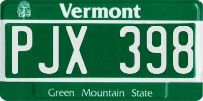 VT license plate PJX398