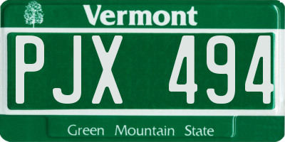 VT license plate PJX494