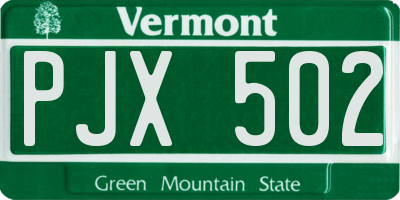 VT license plate PJX502