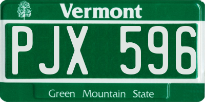 VT license plate PJX596
