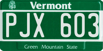 VT license plate PJX603