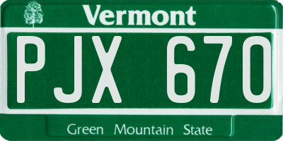 VT license plate PJX670