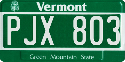 VT license plate PJX803