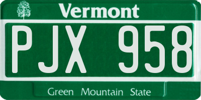 VT license plate PJX958