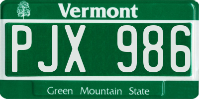 VT license plate PJX986