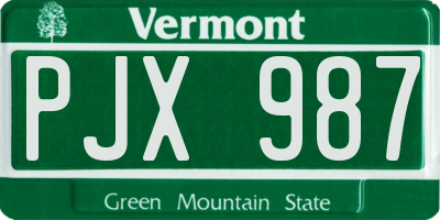 VT license plate PJX987