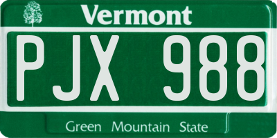VT license plate PJX988