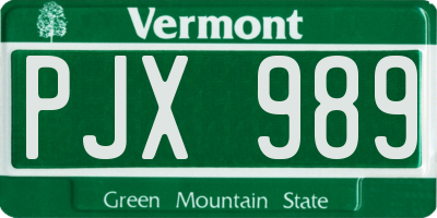 VT license plate PJX989