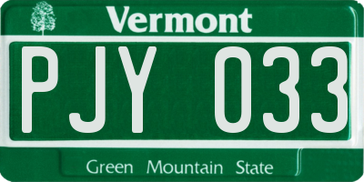 VT license plate PJY033