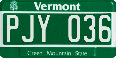 VT license plate PJY036