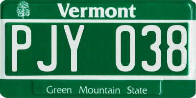 VT license plate PJY038