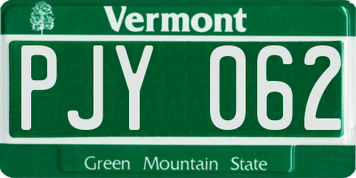 VT license plate PJY062