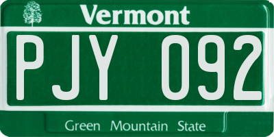 VT license plate PJY092