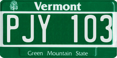 VT license plate PJY103