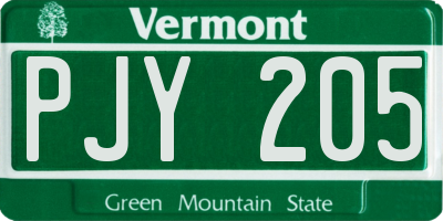 VT license plate PJY205