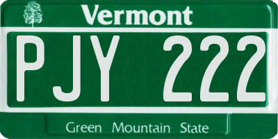 VT license plate PJY222