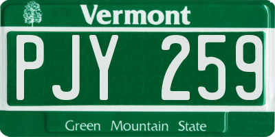 VT license plate PJY259