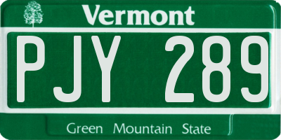 VT license plate PJY289