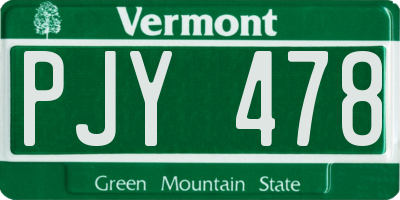 VT license plate PJY478