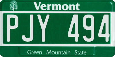 VT license plate PJY494