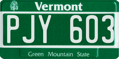 VT license plate PJY603