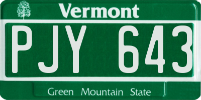 VT license plate PJY643
