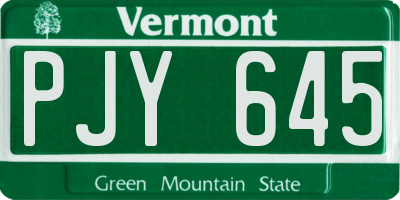 VT license plate PJY645