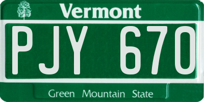 VT license plate PJY670