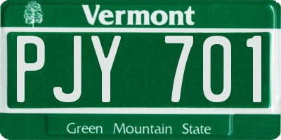 VT license plate PJY701