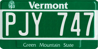 VT license plate PJY747
